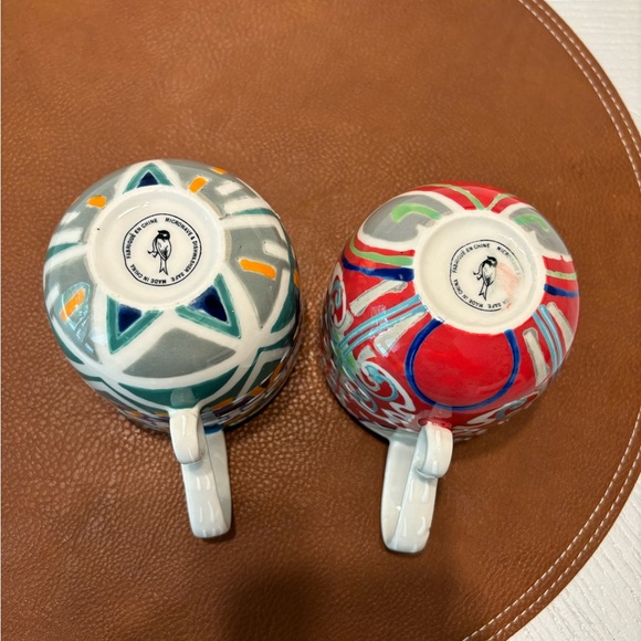 Anthropologie Kantha Stitched Ceramic Mugs Cups Tea Coffee Barista Set of 2 - Picture 8 of 14